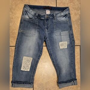 Stylish Blue Women's Jeans with Lace Accents Size 13